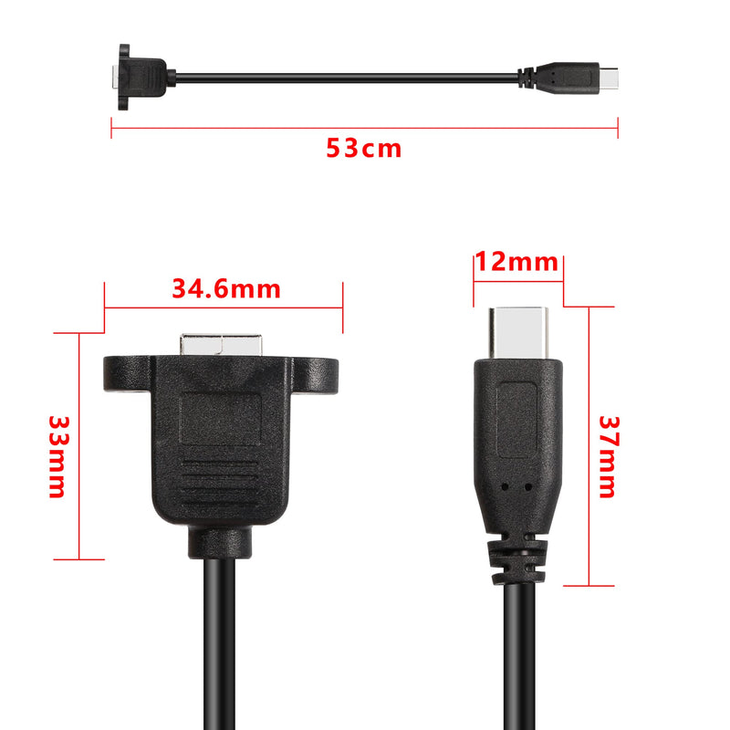 GELRHONR USB C to USB B Printer Cable,Type-C Male to USB B Female Extension Panel Mount Cable with Screws Holes,for Laptop,Printer-50cm