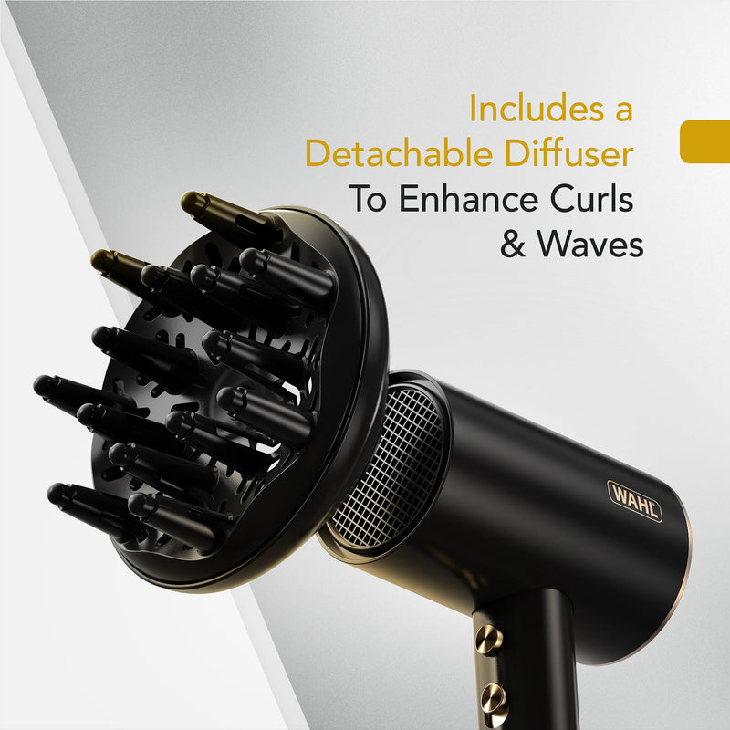 Wahl Ionic Flow Hair Dryer, Lightweight with Diffuser & Concentrator Nozzle
