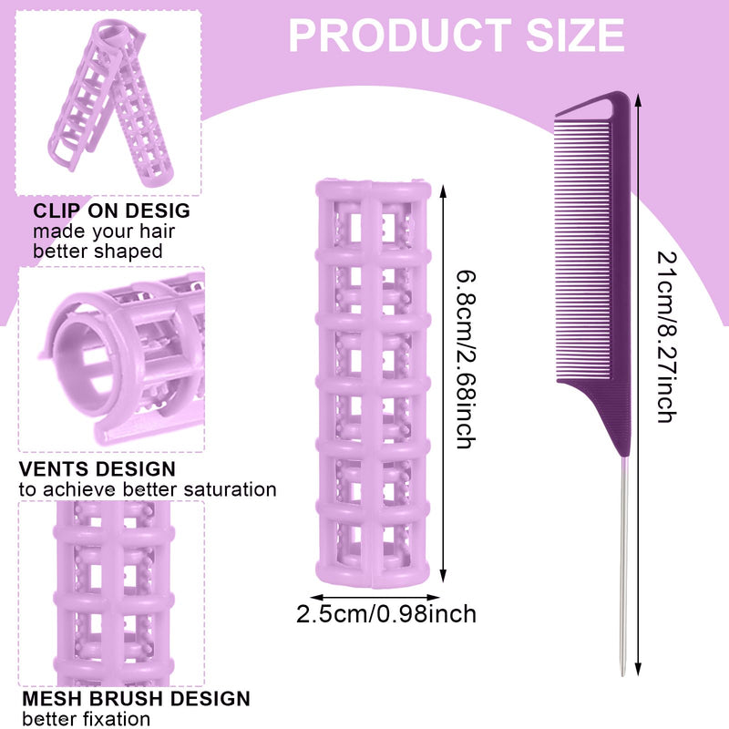 28Pcs Rollers Self Grip Hair Curlers, No Hair Damaging, Volum & Style Long, Medium & Short Hair purple 1 count (Pack of 29)