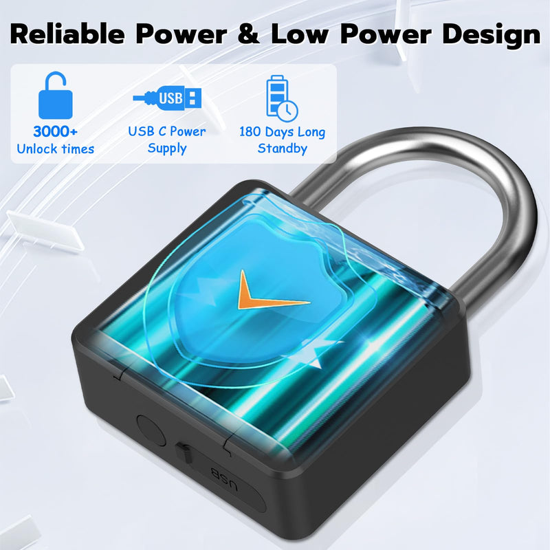 Fingerprint Padlock, Dhiedas Pad Lock with Fingerprint Bluetooth Key Waterproof Heavy Duty Combination Lock for Outdoor Fence Gate Shed Warehouse Gym Storage Yard 1.6 Inch Shackle