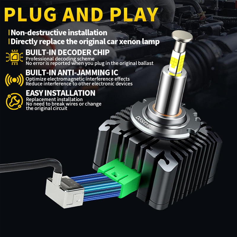  [AUSTRALIA] - D3S Bulbs, 360 Degrees 32000LM 6000K White 800% Brightness, D3R Xenon Replacement Lights, D3S/D3R Plug and Play Fog Light Bulbs, Pack of 2