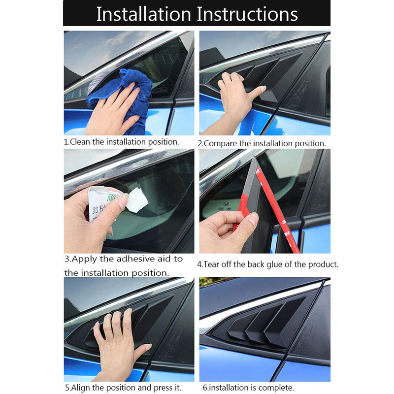 ABS Rear Side Window Louvers Air Vent Scoop Shades Cover Blinds Trim for Honda Accord 2018 2019 2020 2021 2022（Bright Black） Bright black