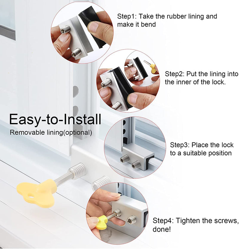 Window Locks, 8 Sets Sliding Security Window Lock with Key for Vertical & Horizontal Sliding Windows & Sliding Doors, Adjustable Window Locks Security Window Stoppers for Patio Bedroom Home and Office Silver 8 Sets