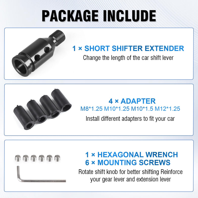 Universal Gear Shift Knob Adapter 12x1.25,Aluminum Alloy Shifter Knob Adapter,Gear Shift Adapter for Non-Threaded Manual Shifters M12x1.25(Black) M12x1.25(Black)