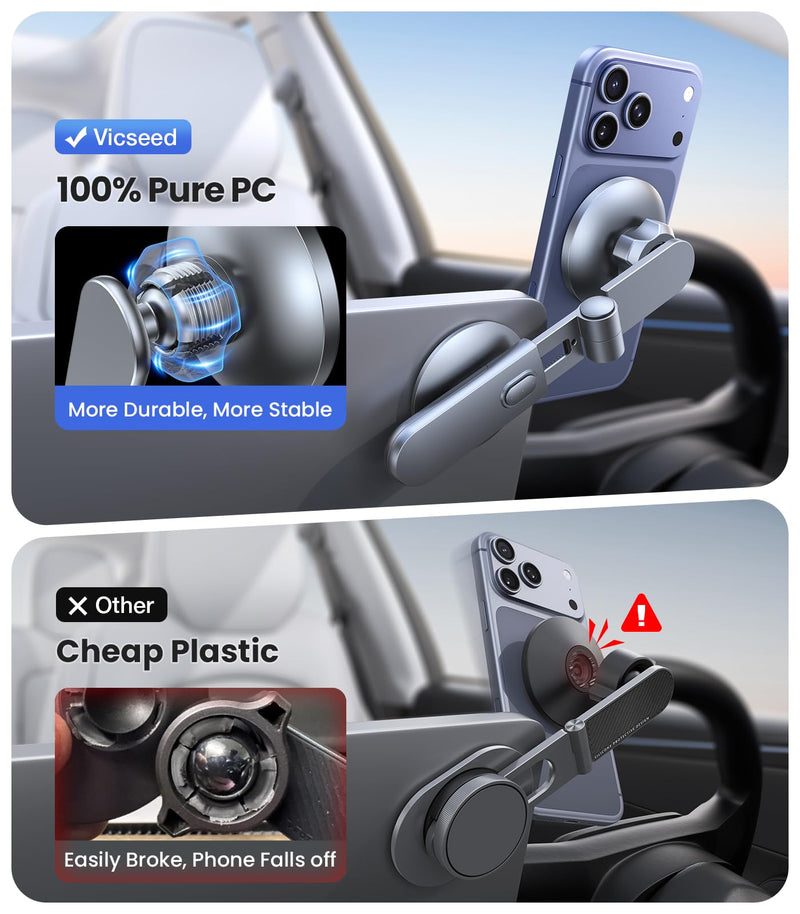 VICSEED Tesla Phone Mount【Strongest Magnet Power】Foldable Hidden Tesla Phone Holder Fit for All Phone, Tesla Model 3 Model Y for MagSafe Car Mount, Tesla Model 3 Accessories, Tesla Model Y Accessories Black