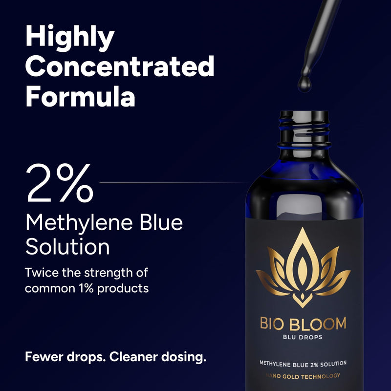 Methylene Blue 2% Pharmaceutical Grade Drops, 100ml Double Strength Methylene Blue Liquid for Humans | USP Grade, 3rd Party Lab-Tested | High Potency Dosage with Dropper by Bio Bloom