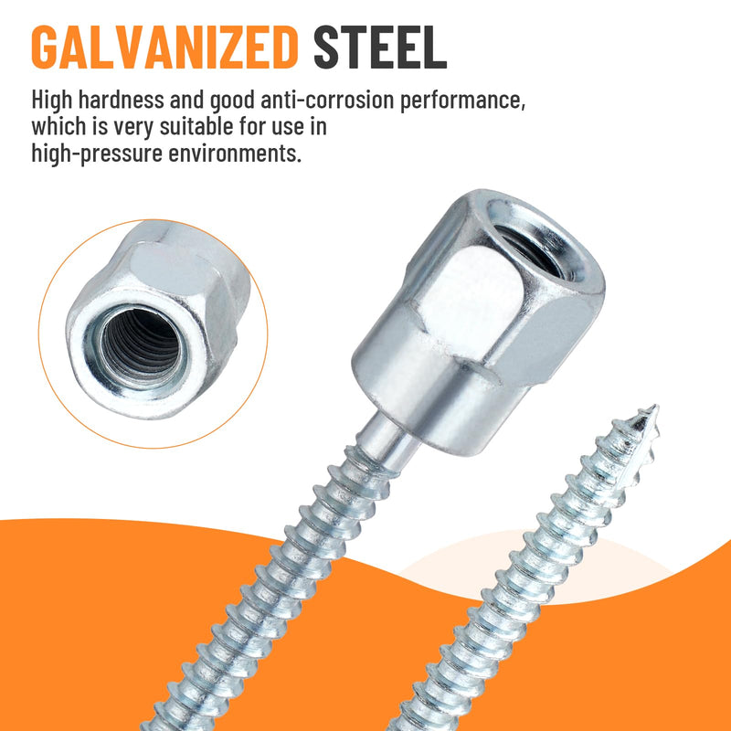 3/8" Vertical Rod Anchor Screw 1/4" x 2", Threaded Rod Anchor Screw Fitting for Wood, Galvanized Carbon Steel, Silver (Box of 25)