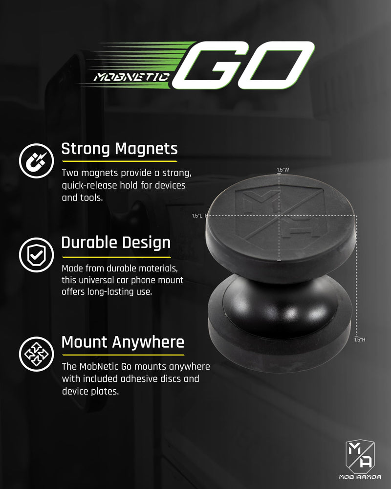 Mob Armor MobNetic Go Magnetic Car Phone Holder | Aircraft-Grade Aluminum, Strong Magnetic Base & Metal Plate, Mounts to Dash & Metal Surfaces, For iPhone & Android