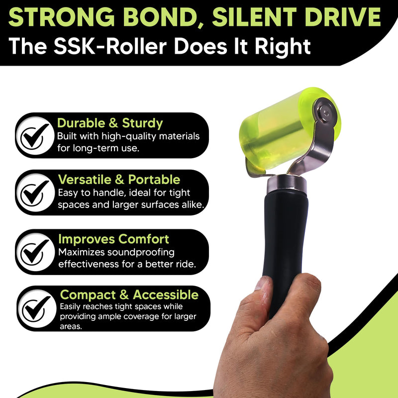 SSK-Roller Sound Dampening Installation Tool - Polyurethan Rubber Roller with Wooden Handle - Eliminates Air Bubbles