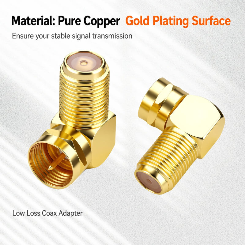 4Pcs 90 Degree Cable Coax Connector Right Angle Coax Adapter F Coaxial Connector 90 Angled Coax-Cable RG6 Coaxial Adapter Wall Plate Connectors, Gold