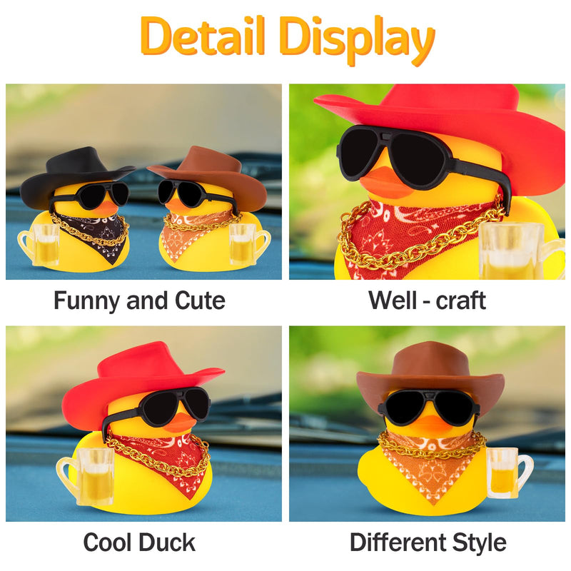 wonuu Rubber Duck Car Ornaments Funny Office Gifts Dashboard Decorations for Cool car Accessories with Cowboy Hat, Black