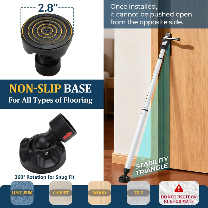 3-in-1 Door Security Bar with Heavy-Duty Metal, Adjustable 16"-41.7" Door Lock Stick,Sliding Patio Door Security Bar with 2.8" Non-Slip Base for Home,Apartment,Travel Safety–Portable Door &Window Lock White