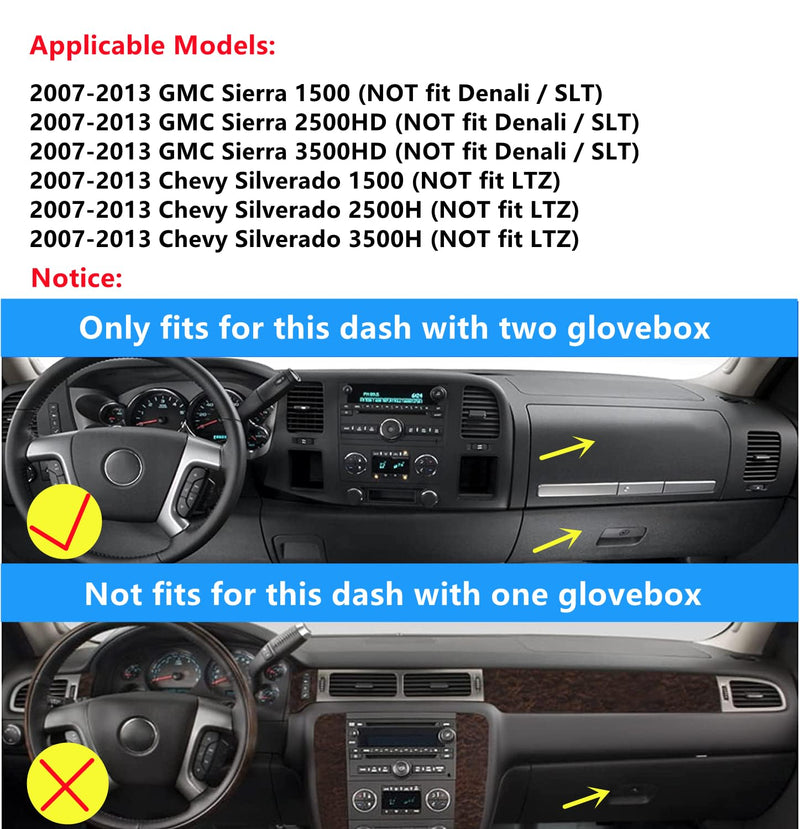 Cartist Dash Cover Custom Fit for Chevy Chevrolet Silverado/GMC Sierra 1500 2500HD 3500HD 2007-2013 Accessories Dashboard Cover Mat Non-Slip (Only Fit Models with Two Glove Boxes)