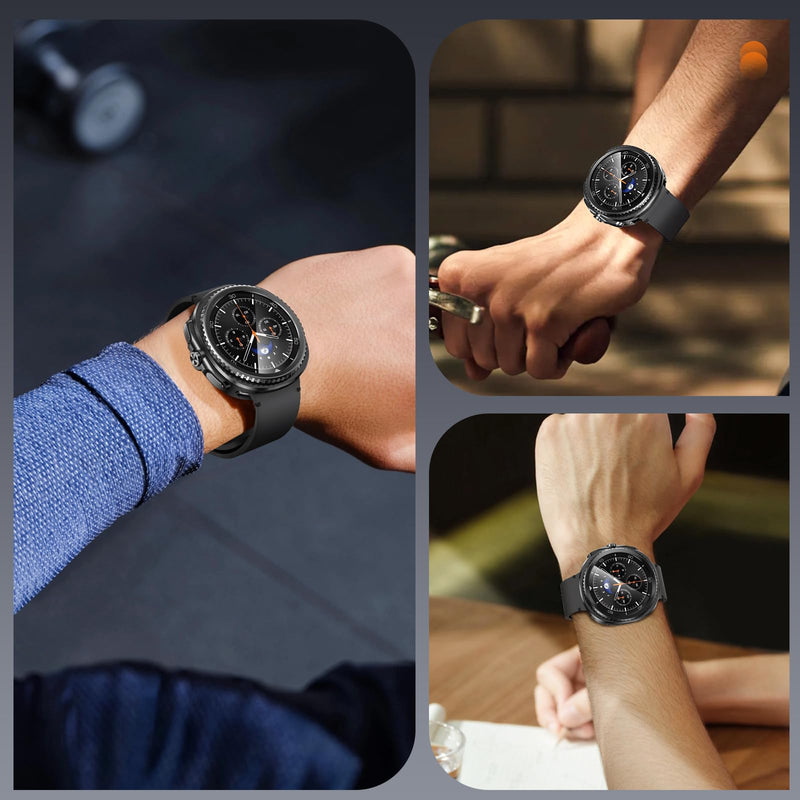 LETOID Metal Case for Samsung Galaxy Watch 8 Classic Screen Protector 46mm | 3-in-1 Full Protective Accessories, Stainless Steel Bumper Face, Hard PC Back Cover and 9H Tempered Glass Film Black Galaxy Watch 8 Classic - 46mm