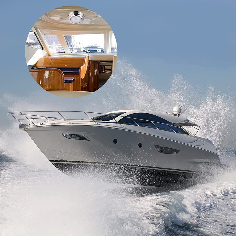 Marine Dome Light LED Boat Cabin Lights White with Switch Stainless Steel Surface Mount 12 Volts (4.18 Inches) 4.18 Inch