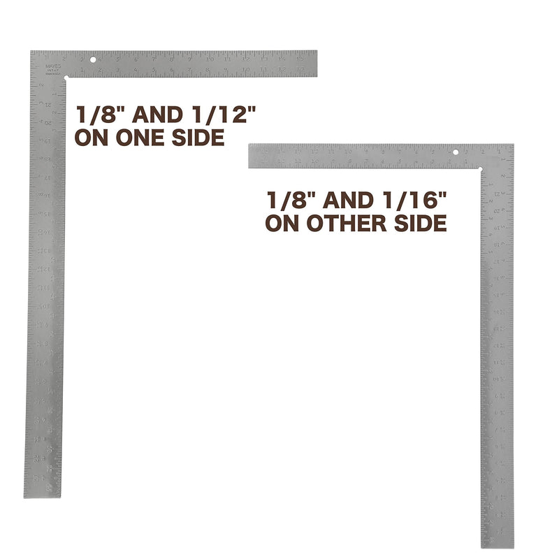 Mayes 10747 Steel Framing Square, Made in USA 16"x24" Carpenter Square, Embossed Graduations in 1/8, 1/10, 1/12, and 1/16 Inch Scales, Carpenter Tools Steel Carpenter Square 16"x24"