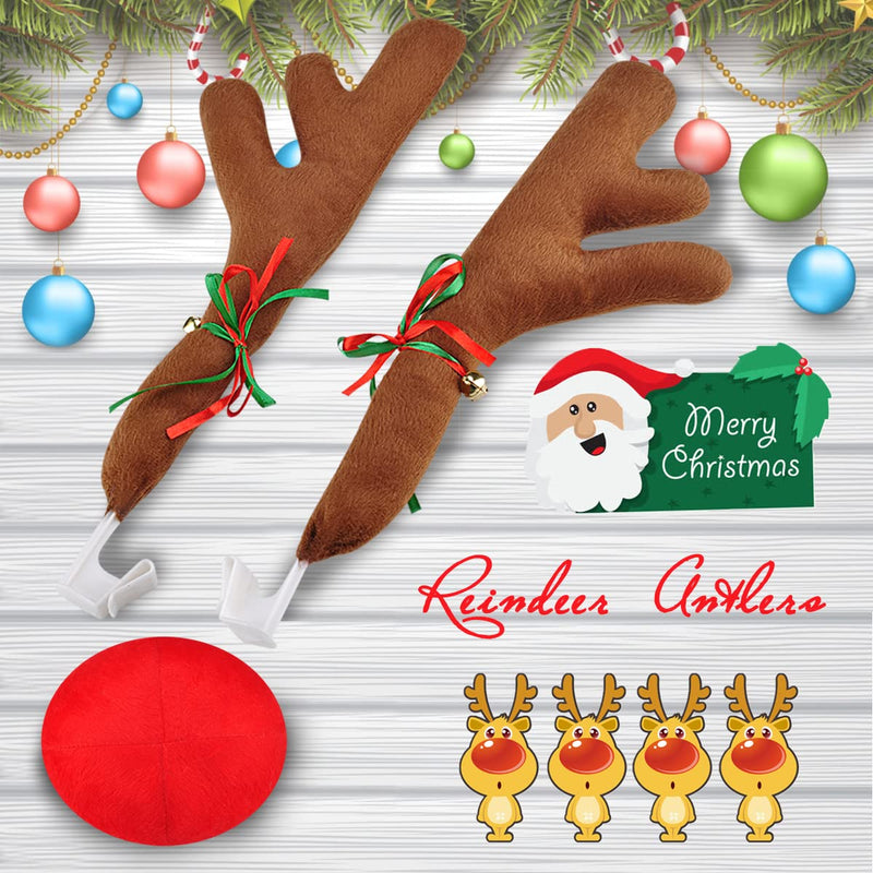 Christmas Reindeer Antlers & Nose for Car Auto Decoration, Cute Rudolph Reindeer Jingle Bell Added to Holiday Spirit(Large Size) 16 inch No Tail