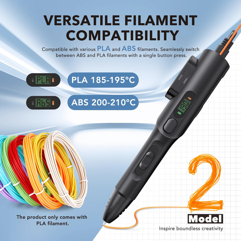 3D Printing Pen Kit, 3D Printer Pen with Adjustable Temperature,Stepless Speed, PLA/ABS Compatible 3D Drawing LCD Display, for Creative Art, DIY Projects,Black