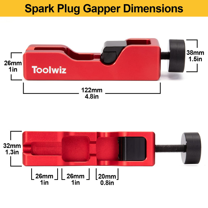 Toolwiz Spark Plug Gap Tool with 32 Blade Steel Feeler Gauge, Gapping Tool for Most 10mm 12mm 14mm 16mm Thread Spark Plugs, Red Red+Feeler Gauge