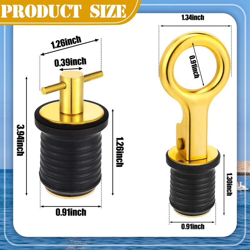 MorningRo 4 Pcs 1 Inch Boat Plugs Boat Drain Plug with Brass Snap and T Handle Drain Kayaks Accessories Stainless Steel