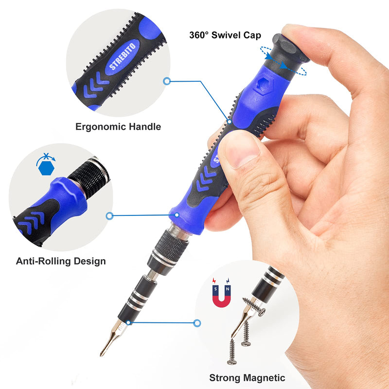 STREBITO Precision Magnetic Screwdriver Set 124-Piece Electronics Tool Kit with 101 Bits, for Computer, Laptop, Cell Phone, PC, MacBook, iPhone, PS4, PS5, Xbox Repair 124 Pieces Blue