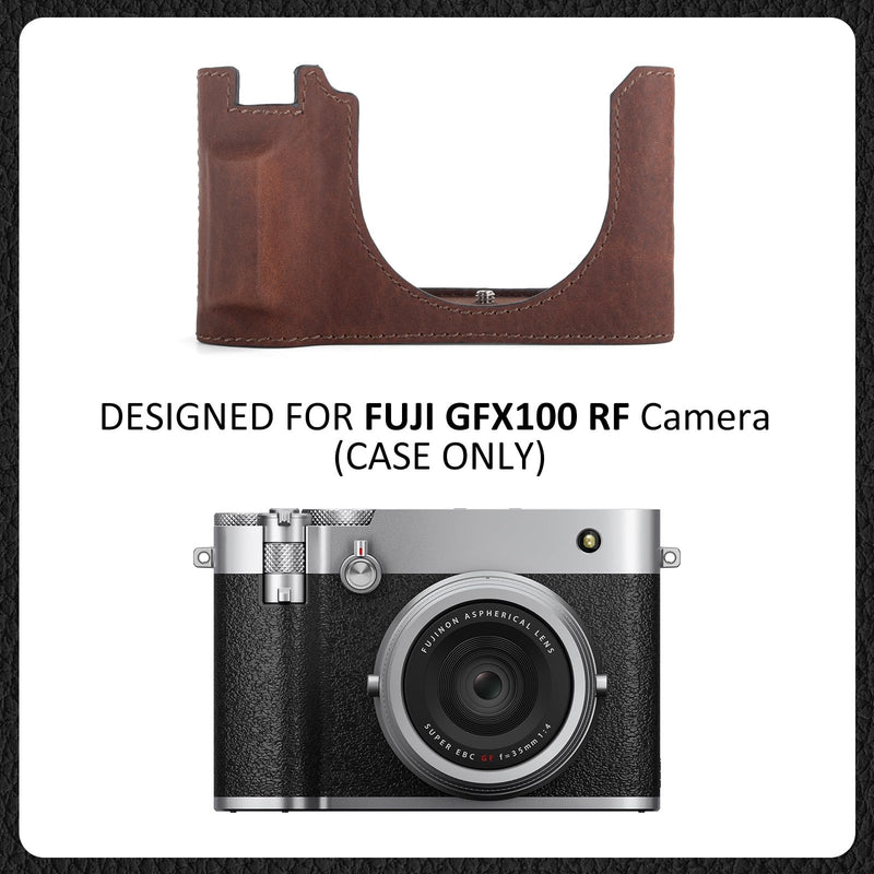MUZIRI KINOKOO Fuji GFX100 RF Case, Genuine Leather Protective Half Case Compatible for Fuji GFX100 RF/GFX100RF Digital Camera - with Opening Bottom and Hand Grip Design - Brown