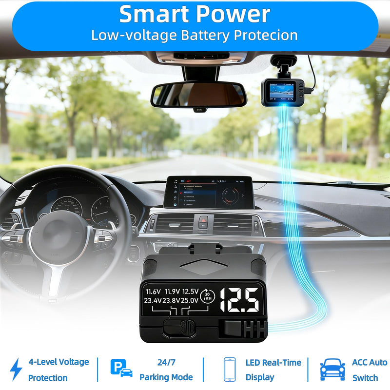 OBD2 to USB C Power Cable for Dash Cam, Plug and Play Dashcam Hardwire Kit with LED Voltmeter, 4-Level Low Voltage Protection (11.6V/11.9V/12.5V/20min), 12V-24V to 5V/3A for Parking Mode, 11.5ft/3.5M 350 centimeters Black