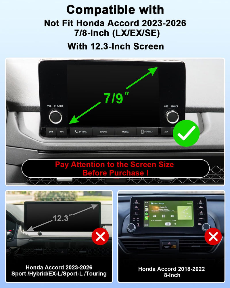 Magsafe Dual Phone Holder for Honda Accord 2023-2026 Accessories 7/9-Inch | For SE/EX/LE Strong Magnetic Car Phone Mount with MagSafe 360° Rotation Cradles Not Block Vent Hands Free (Not Fit 12.3'') Honda Accord 2023-2026 (7/9-Inch)