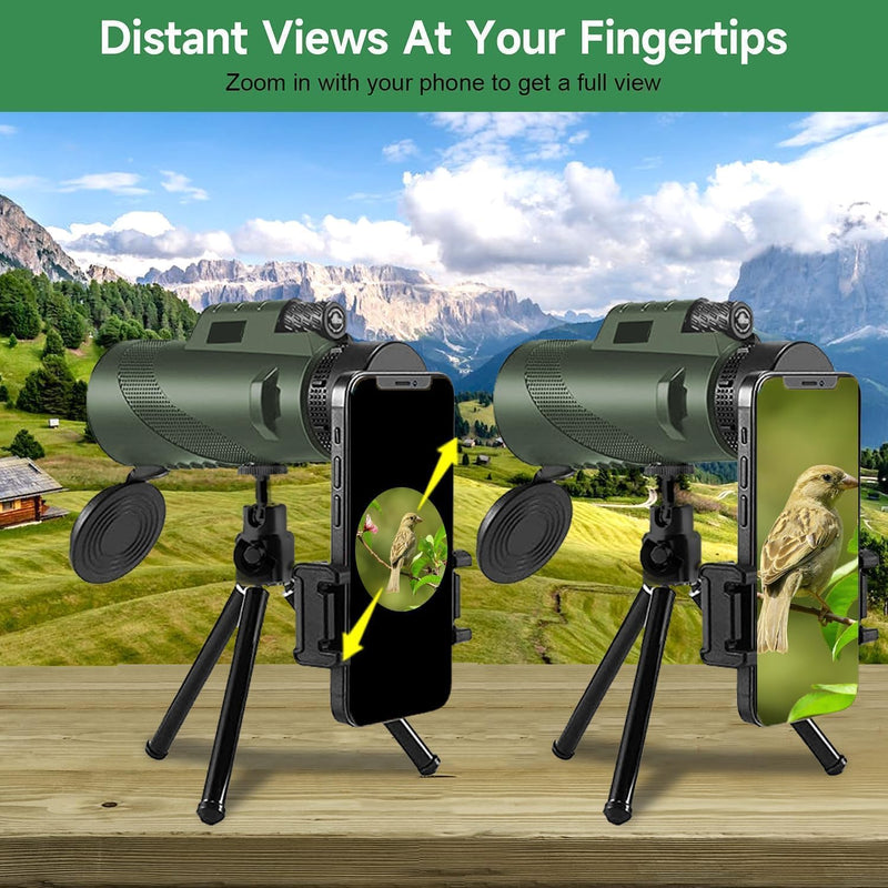 Monocular-Telescope 80x100 High Powered Monoculars High Definition forAduts High Powered with HD BAK4 Prism Smartphone AdapterTelescope Bird Watching Travel Camping Hiking-Green 1