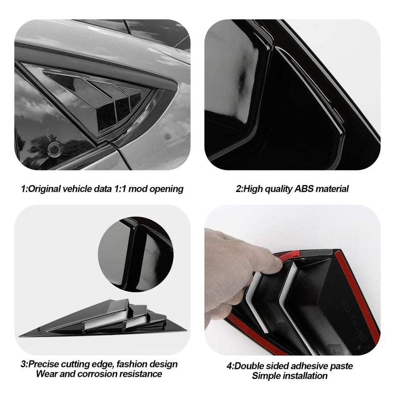 PSLER Side Scoop Louvers Cover for Mach E 2021 2022 2023 2024 2025 Window Visor Cover (Glossy Black) Glossy Black