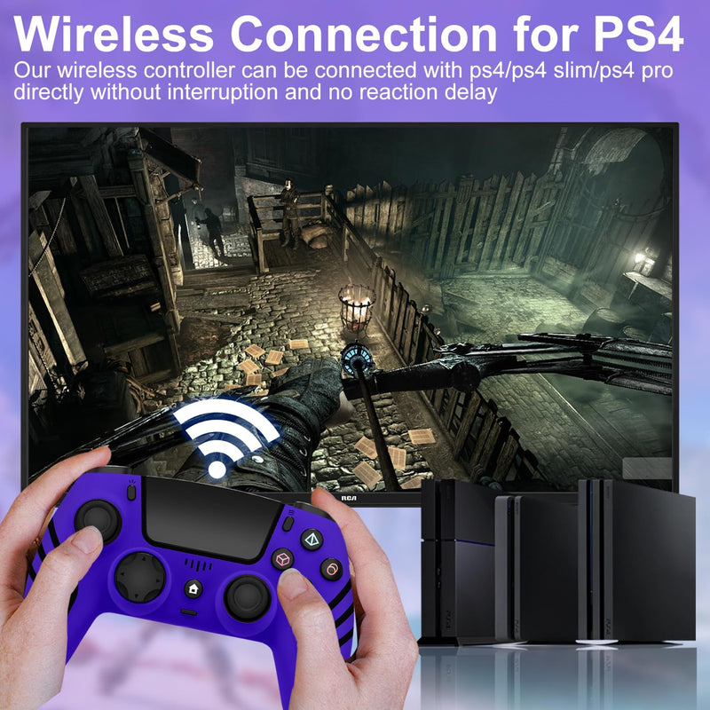 ADHJIE PS4 Controller,Wireless Controller for PS4/PS4 Pro/PS4 Slim | with 3.5mm Headphone Jack,1000mAh Built-in Battery, Turbo, Dual Vibration, Purple