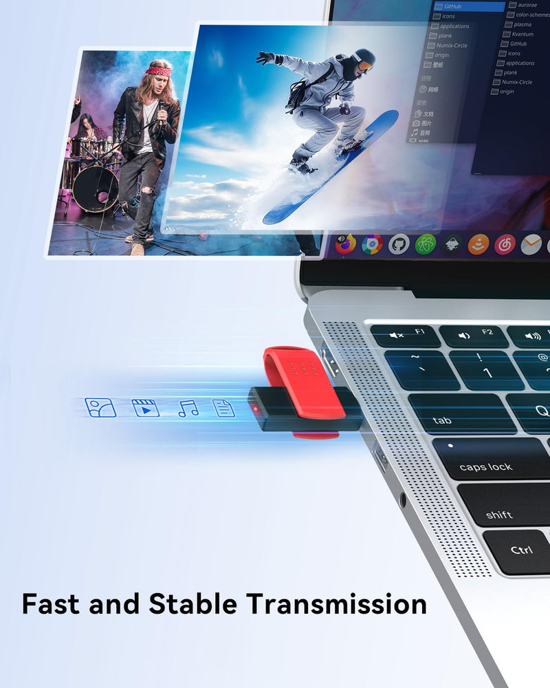  [AUSTRALIA] - KEXIN 16GB Flash Drive 10 Pack USB 2.0 Thumb Drives Swivel USB Memory Stick Bulk USB Drive with LED Light Stylish Colorful Pen Drive for Photo Video File Music – Green, Red, Black, Blue, Yellow,16 G 16G