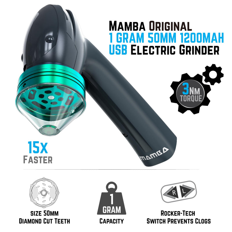 Mamba Original 1g Gray USB Electric Herb Grinder. Small Portable Metal Herbal Grinder Machine & Spice Mill for the Kitchen Anchor Gray & Green