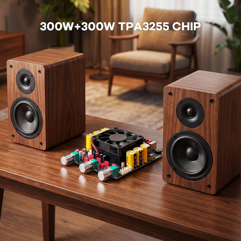 TPA3255 Bluetooth 5.3 Power Amplifier Board 300W+300W | 2.0 Channel Stereo HiFi Digital Amp Board Audio Receiver with Treble Bass Control for DIY Passive Speakers