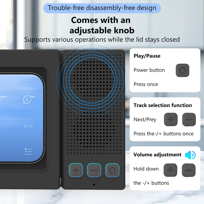 Shower Phone Holder with Wireless Bluetooth Speaker,- 480°Rotatable Retractable Adjustable Shower iPhone Case, Bathroom Wall Phone Stand Water Proof Anti Fog,Accessories for 4-7"Cellphones (Black) Black