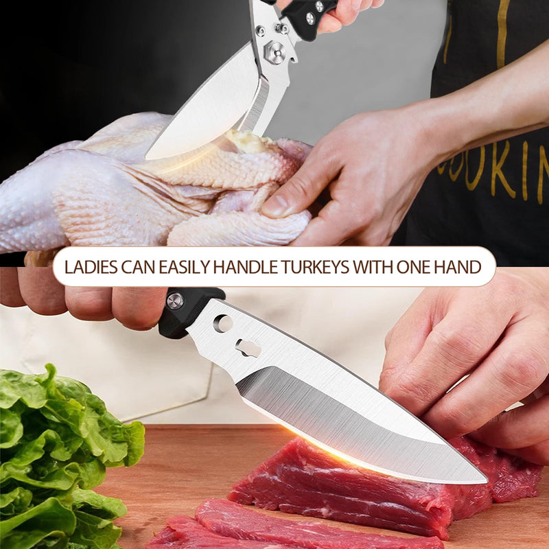 Professional Heavy Duty Kitchen Shears for Food – All in one Stainless Steel Chicken Shears Cut Bones, Meat, Fish Scales, Bottle Opener, Dishwasher Safe, Gift for Christmas Thanksgiving，Black Red Black Red