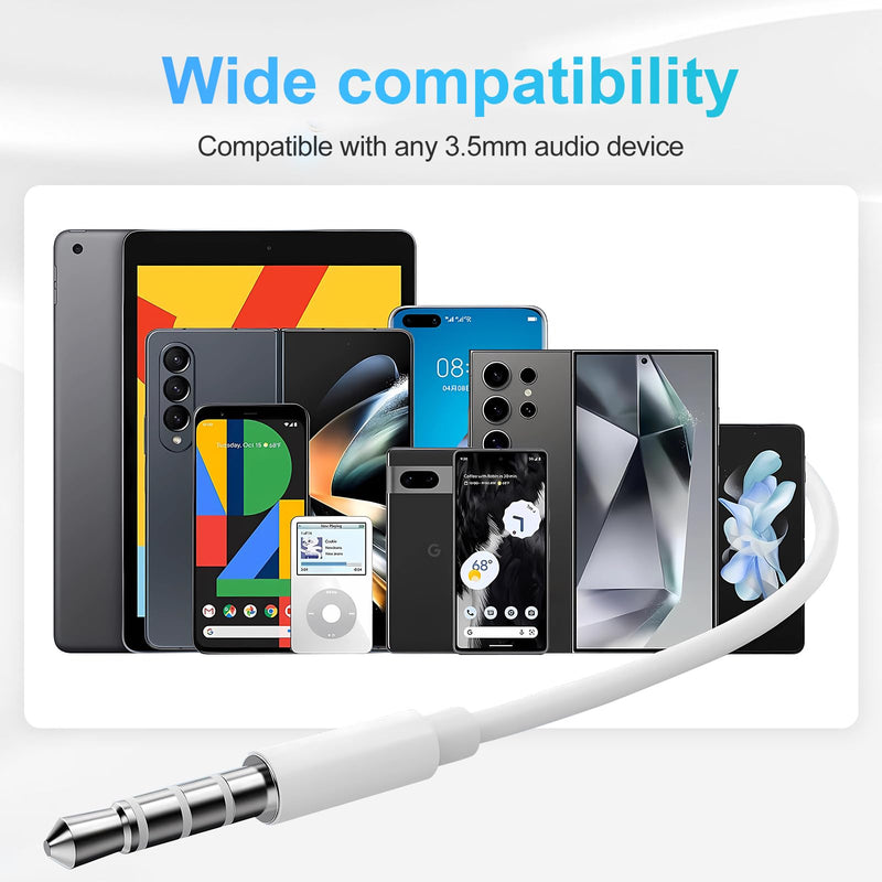 Wired Earbuds 2 Pack, Earbuds HiFi Stereo Wired Earphones Headphones with Microphone Volume Control Compatible with iPad, Laptop, MP3, Android Smartphones, Fits All 3.5mm Jack Device Off-white