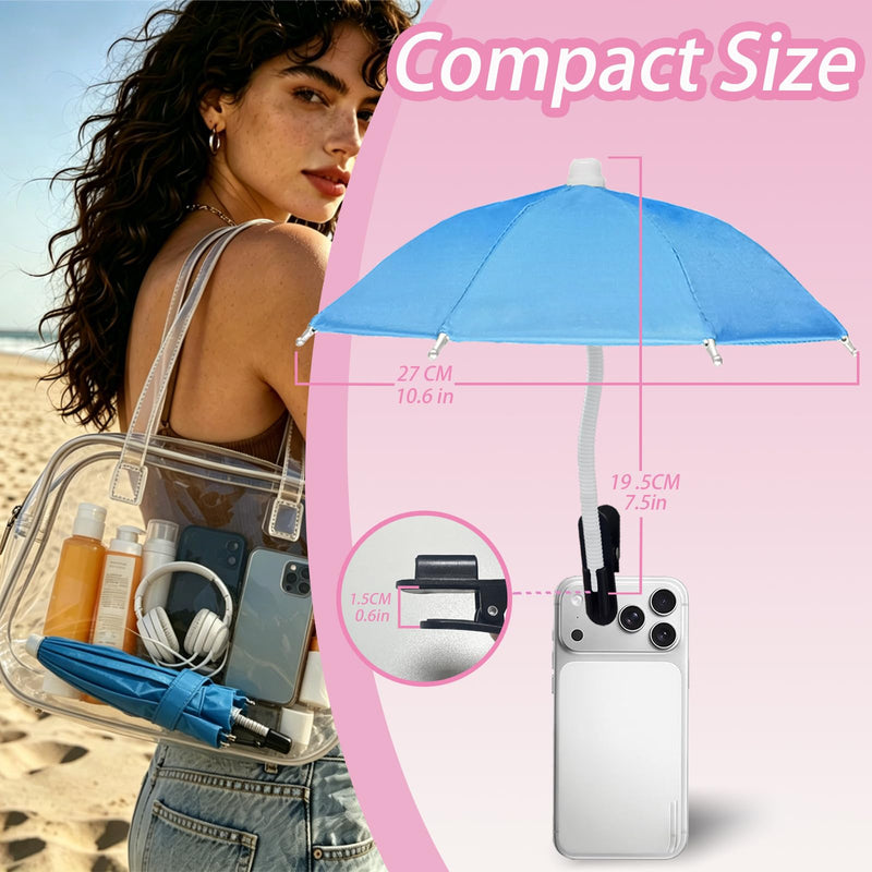 2Pcs Phone Umbrella for Sun, Umbrella for Phone Sun Shade with Adjustable Angle & Clip On Design, Compatible with iPhone & Android for Pool Beach Outdoor Blackout Anti-Glare Pink & Blue