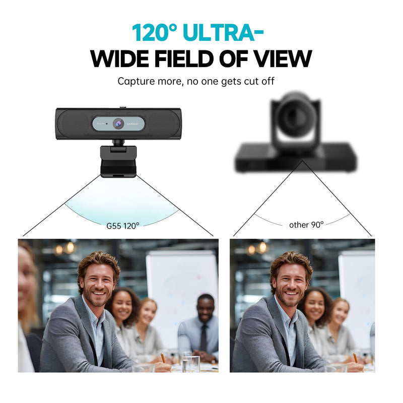 G55 2K Webcam with Dual Speakers & Microphone for PC Laptop | USB Computer Camera, 120° FOV, Remote Control, Plug & Play Streaming Camera, works with Zoom/Teams/Switch 2/Mac