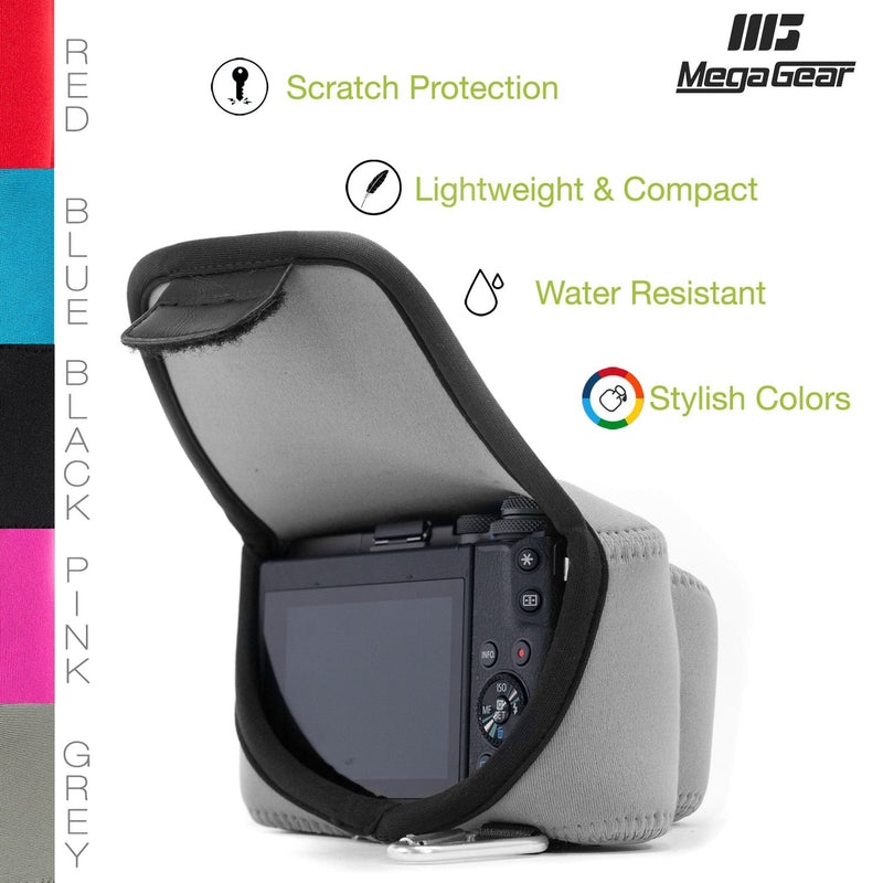 MegaGear Olympus PEN E-PL9, E-PL8 Ultra Light Neoprene Camera Case, with Carabiner - Gray - MG1018