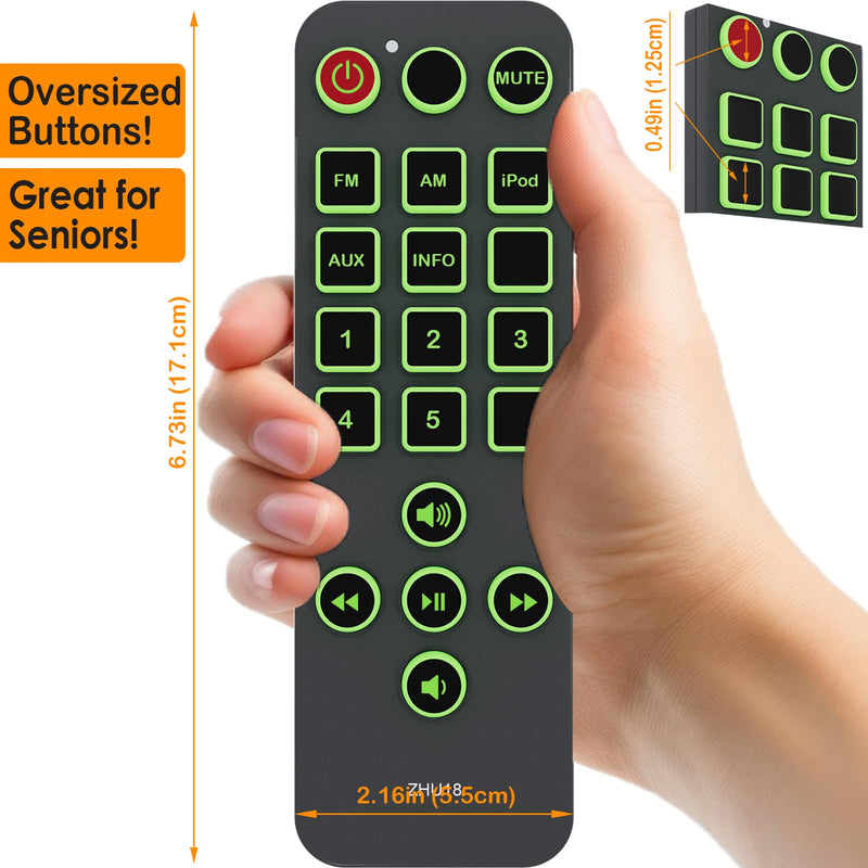 Replacement Remote Control for Boston Acoustics Duo-I Plus AM/FM iPod Docking Station, with Backlit, Oversized Buttons