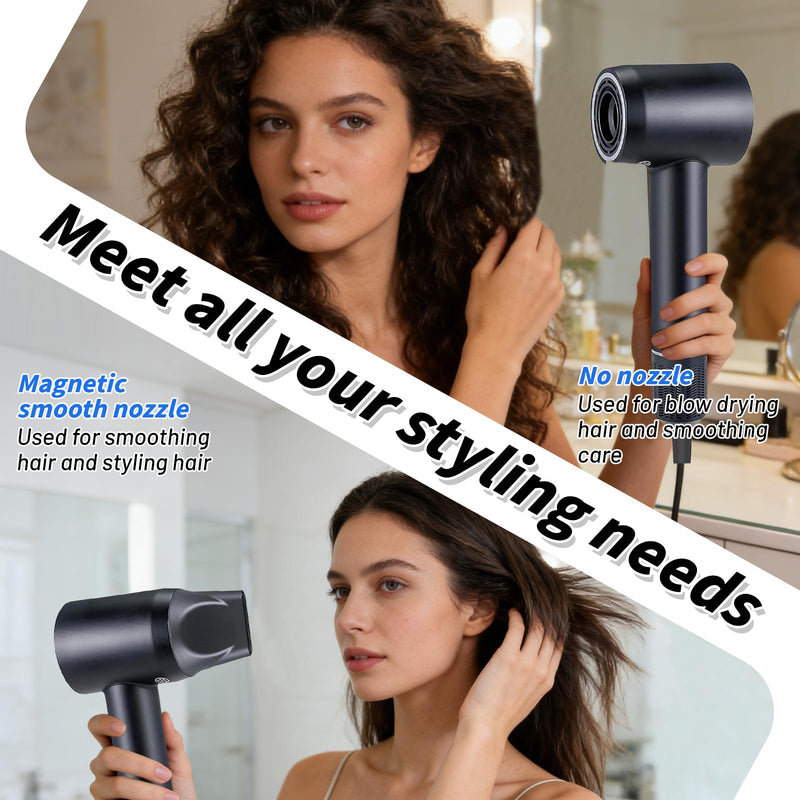 High-Speed Hair Dryer, 1600W Ionic Blow Dryer with 110,000 RPM Brushless Motor, 22m/s Fast Drying with 3 Heat Settings & Cool Shot LED 59dB Quiet Home Travel Salon Use Black