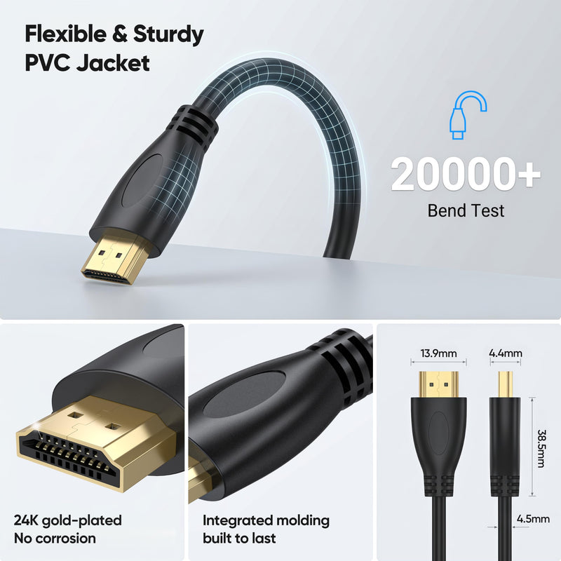 4K HDMI Cable 1FT 10-Pack, High Speed HDMI 2.0 Cable Supports ARC & HDCP 2.2 for Laptop, Soundbar, Monitor, PS5, PS4, Xbox One, Fire TV, etc Black 1 FT