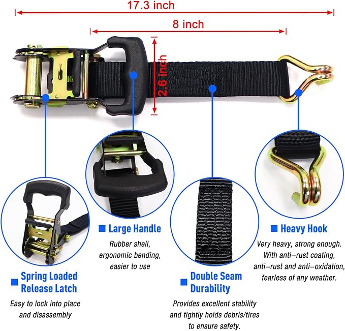  [AUSTRALIA] - Y Strap for Spare Tire - Heavy Duty Spare Tire Strap for UTV, Offroad Accessories & Roof Rack, 3 Way Ratchet Strap Tie Down- 1.6" Wide, Can Secure Up to 40" Tire by Straight Jacket Crew (Black) Black