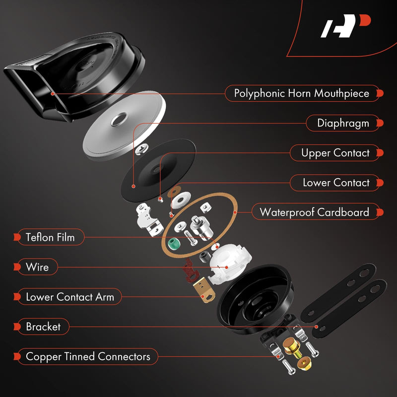 A-Premium Dual Snail Horn High Low Universal Electric Horns - 12V 110dB - Compatible with most Passenger Cars, Commercial/Off-Road Vehicles, Gas Cars, Electric Cars, Motorcycles & Trucks, 80 mm
