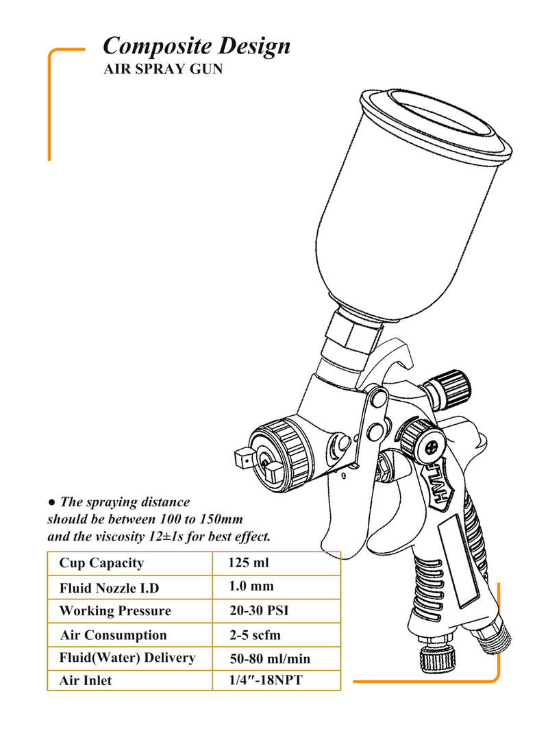 Dynastus Touch Up Composite HVLP Air Spray Gun Detail Paint Sprayer Spot Repair, with Digital Air Pressure Regulator