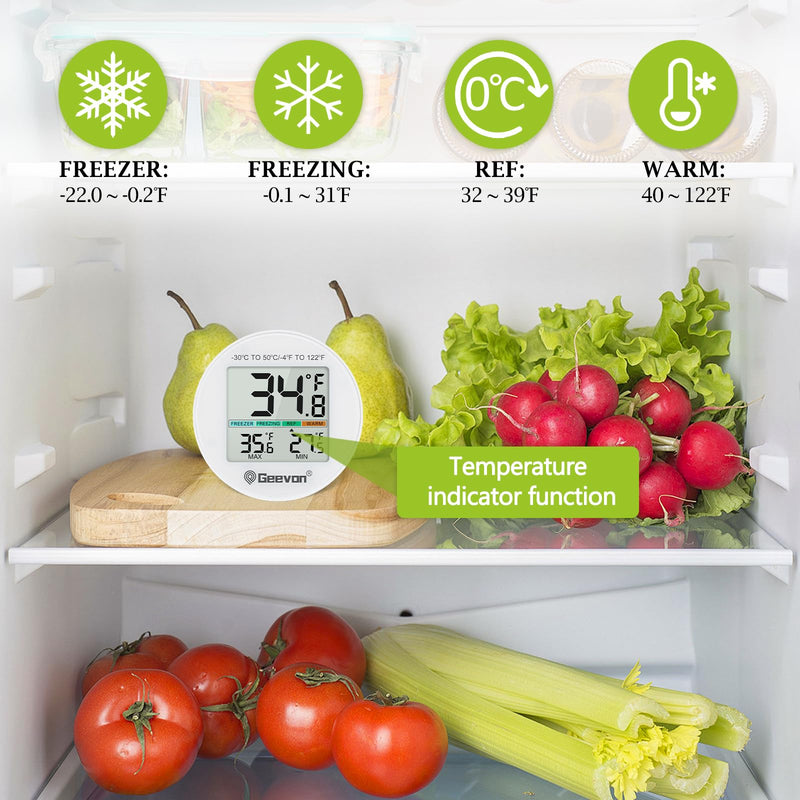 Geevon Small Digital Refrigerator Thermometer 3 Pack, IP65 Waterproof Commercial and Home Use, Max/Min Record Function with LCD Screen, Stand and Magnetic Back, for Fridge, Freezer Scenarios 8724