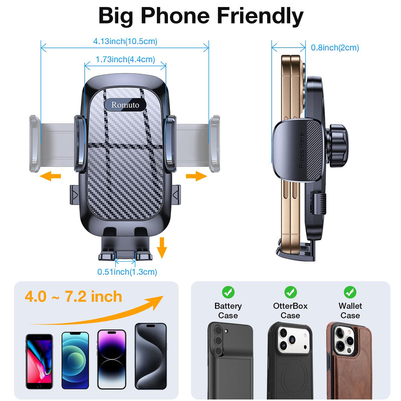 Romuto Phone Holders for Your Car Phone Holder Mount【Super Suction】Cell Phone Holder for Car Accessories for Women Men【360° Adjustable】Suction Phone Mount for Car, Window, Bathroom for iPhone Samsung Dark Black