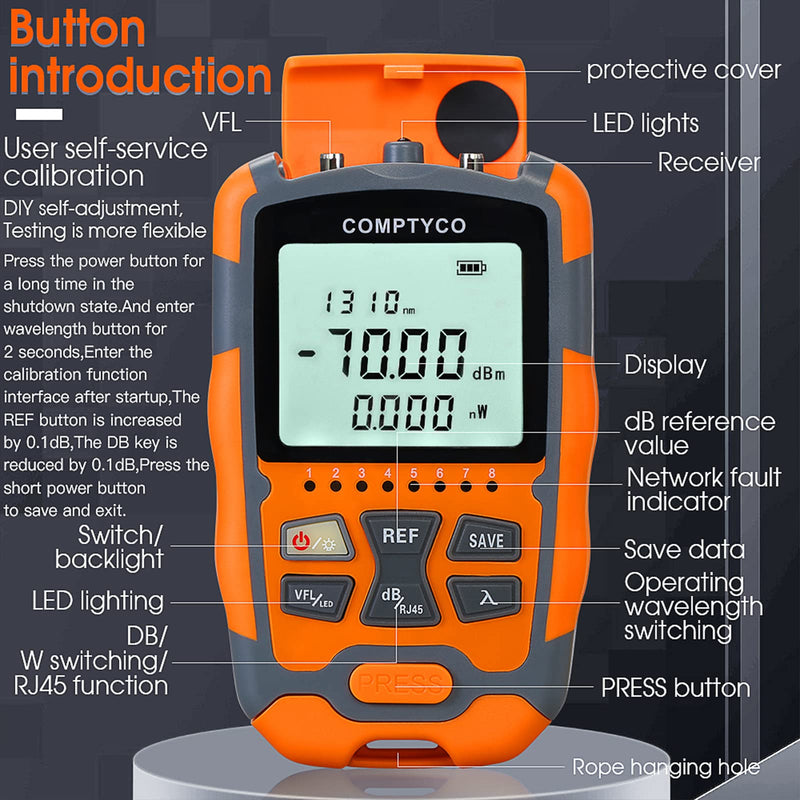 1pc 4 in 1 Function Visual Fault Locator & OPM Portable Optical Power Meter (FC/SC/ST) & RJ45 Network Test & LED Lighting, Portable Fiber Optic Tester, Range: (-70) dBm ~ (+10) dBm