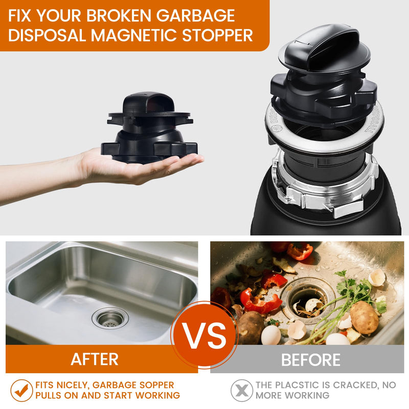 Garbage Disposal 75257 Magnetic Stopper with with Natural Loofah for Insinkerator Sink Garbage Stopper Cover Control & Pro Cover Control Disposer, Replaces 75052/74094/74052/74275, ABS Black